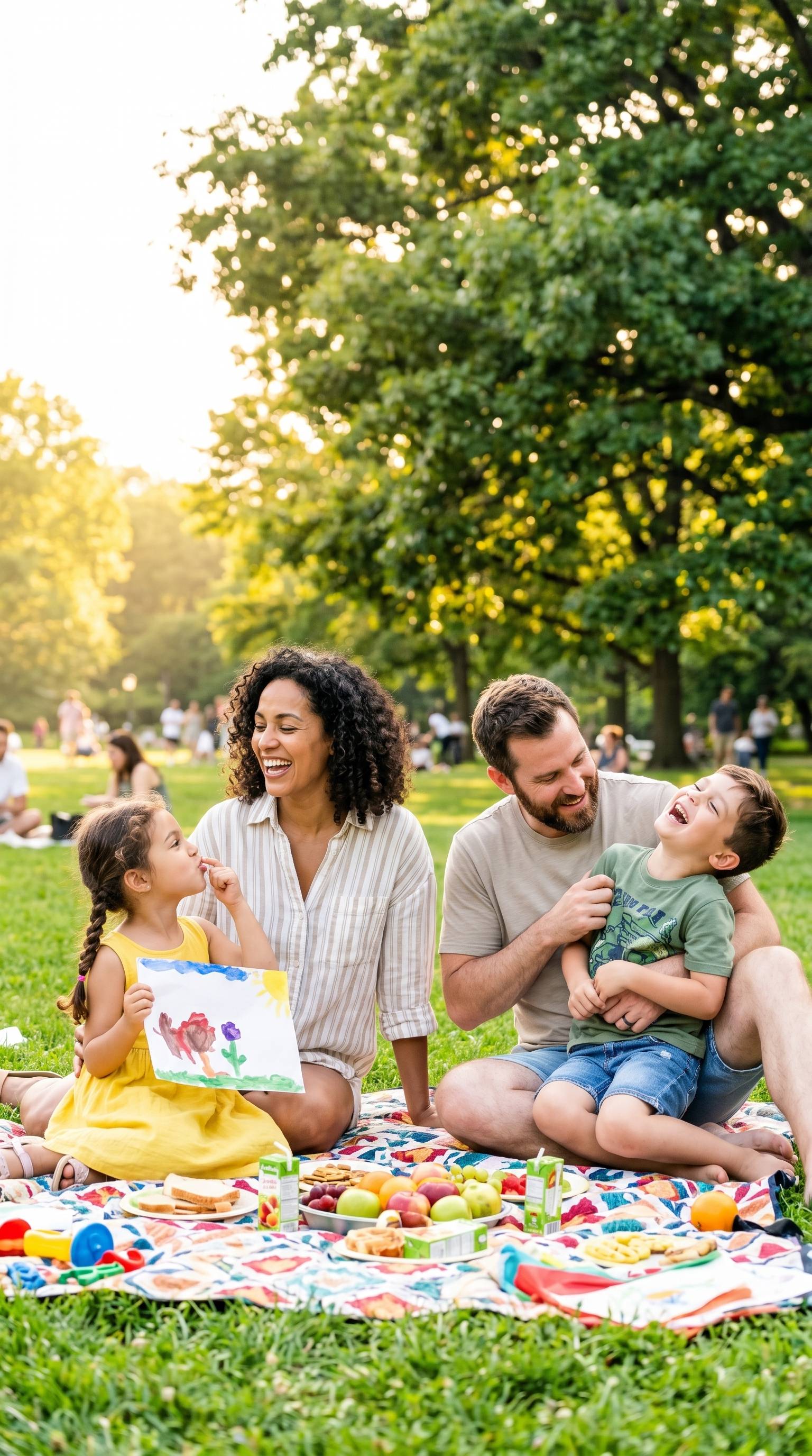 Family enjoying picnic in park
